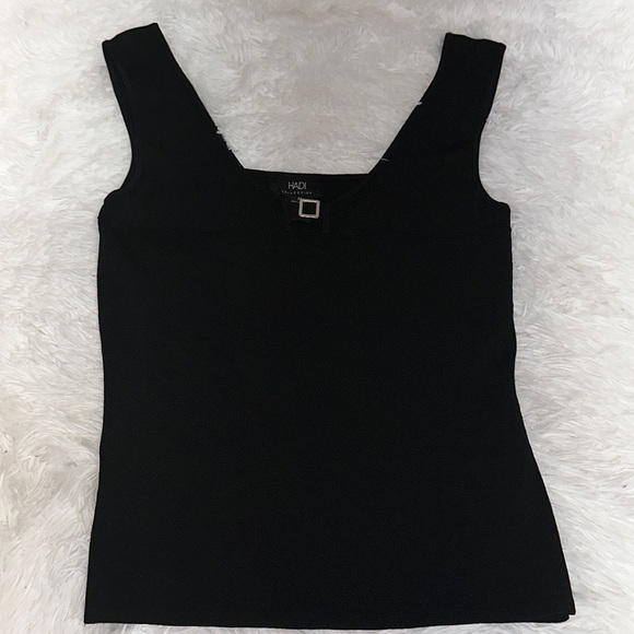 Hadi Collection Black Tank Top with keyhole and silver hardware - Picture 1 of 8